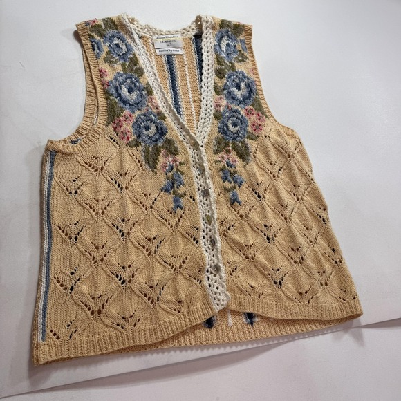 Marisa Christina Sweaters - Y2K Marisa Christina Sweater Vest Womens XL Blue Floral Knit Boho Knit Granny